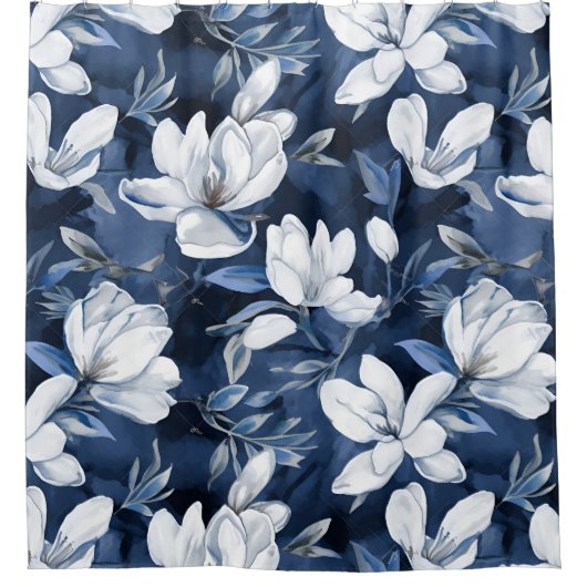 Weiße Magnolienmuster im Hintergrund, Duschvorhang (Vorderseite)