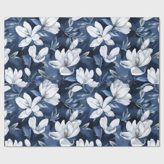 Weiße Magnolienmuster im Hintergrund, Geschenkpapier (Flach)