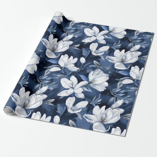 Weiße Magnolienmuster im Hintergrund, Geschenkpapier (Ungerollt)