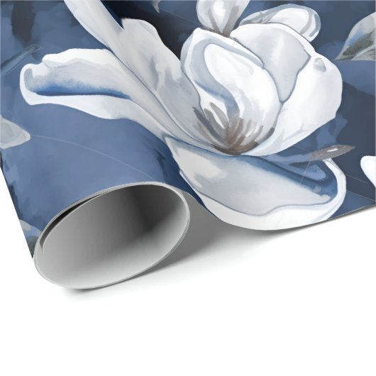 Weiße Magnolienmuster im Hintergrund, Geschenkpapier (Rolleneckpunkt)