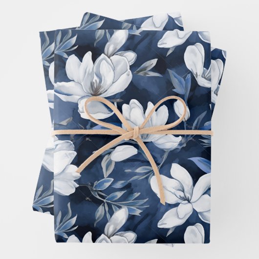 Weiße Magnolienmuster im Hintergrund, Geschenkpapier Set (Beispiel)