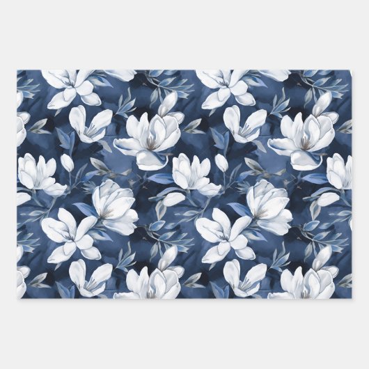 Weiße Magnolienmuster im Hintergrund, Geschenkpapier Set (Vorderseite)