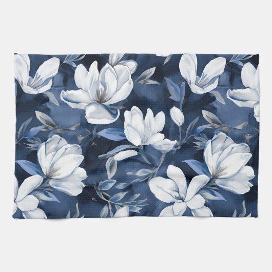 Weiße Magnolienmuster im Hintergrund, Geschirrtuch (Horizontal)