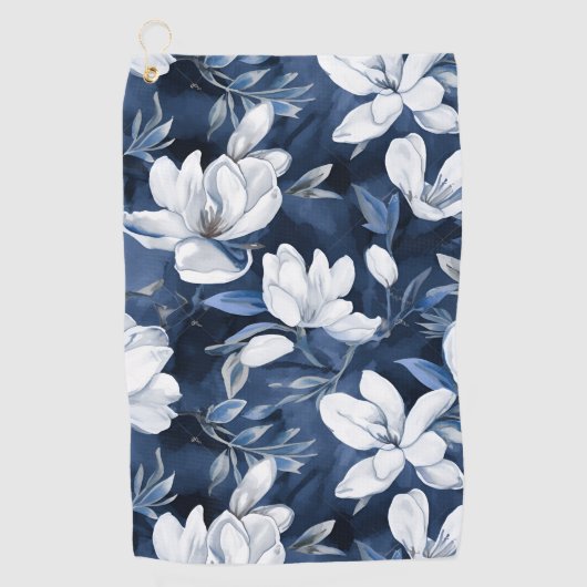 Weiße Magnolienmuster im Hintergrund, Golfhandtuch (Vorderseite)
