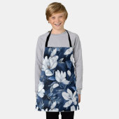 Weiße Magnolienmuster im Hintergrund, Schürze (Getragen)