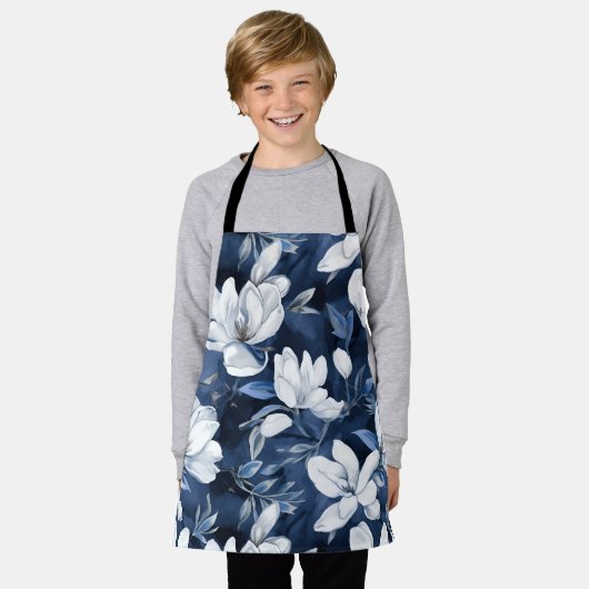Weiße Magnolienmuster im Hintergrund, Schürze (Getragen)
