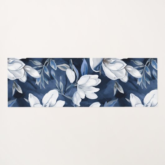 Weiße Magnolienmuster im Hintergrund, Yogamatte (Rückseite (Horizontal))