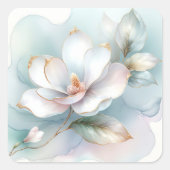 Weiße Magnolische Blume mit goldener Kante Quadratischer Aufkleber (Vorderseite)