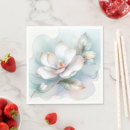 Weiße Magnolische Blume mit goldener Kante Serviette (Beispiel)