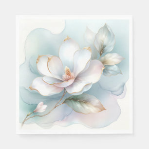 Weiße Magnolische Blume mit goldener Kante Serviette