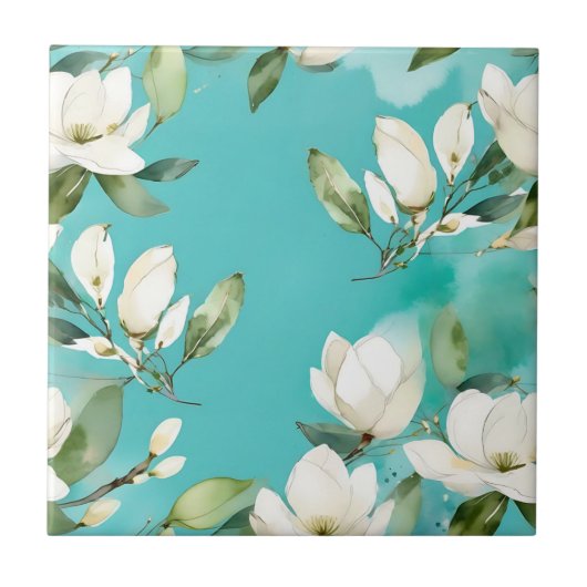 Weiße Magnolische Garland mit Eukalyptus Fliese (Vorderseite)