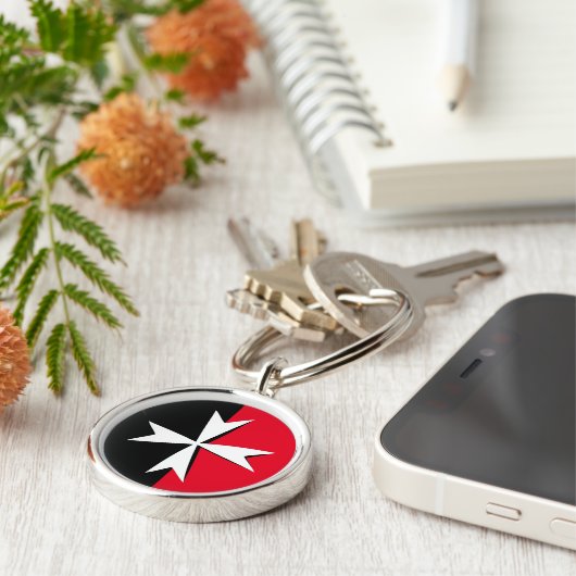 Weiße Malteser Fahne mit maltesischer Flagge Schlüsselanhänger (Seite)