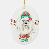 Weiße maltesische Weihnachtsmannmütze Holiday Stri Keramik Ornament (Vorne)
