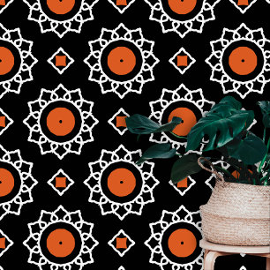Weiße Mandala-ähnliche Motifs Orange Circles auf s Tapete
