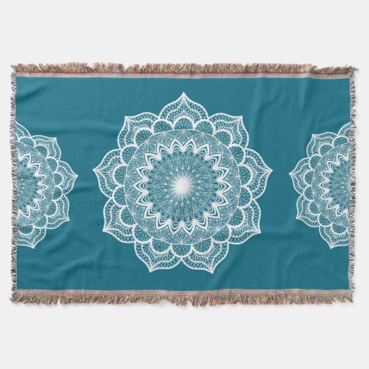 Weiße Mandala auf blauem Hintergrund Decke (Vorderseite)