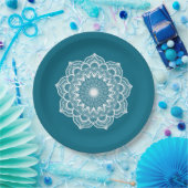 Weiße Mandala auf blauem Hintergrund Pappteller (Party)