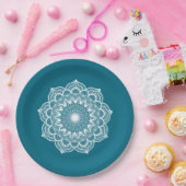 Weiße Mandala auf blauem Hintergrund Pappteller (Party)