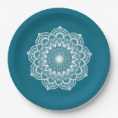 Weiße Mandala auf blauem Hintergrund Pappteller (Vorderseite)