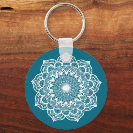 Weiße Mandala auf blauem Hintergrund Schlüsselanhänger