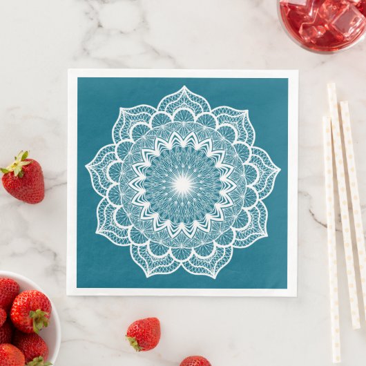 Weiße Mandala auf blauem Hintergrund Serviette (Beispiel)
