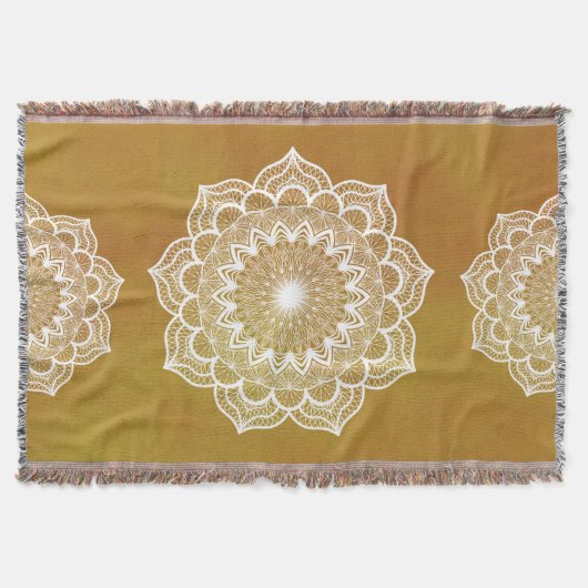 Weiße Mandala auf goldenem Hintergrund Decke (Vorderseite)