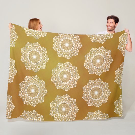 Weiße Mandala auf goldenem Hintergrund Fleecedecke (Beispiel)