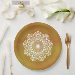 Weiße Mandala auf goldenem Hintergrund Pappteller