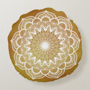 Weiße Mandala auf goldenem Hintergrund Rundes Kissen