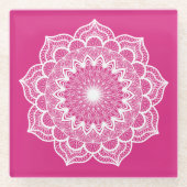 Weiße Mandala auf rosa Hintergrund Glasuntersetzer (Vorderseite)