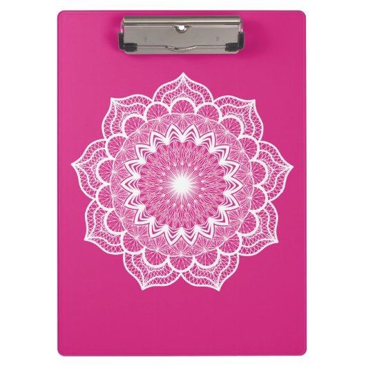 Weiße Mandala auf rosa Hintergrund Klemmbrett (Vorderseite)