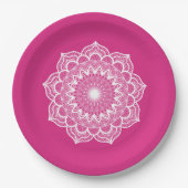 Weiße Mandala auf rosa Hintergrund Pappteller (Vorderseite)