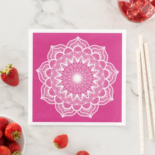 Weiße Mandala auf rosa Hintergrund Serviette (Beispiel)