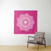 Weiße Mandala auf rosa Hintergrund Wandteppich (Beispiel (Horizontal))