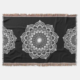 Weiße Mandala auf schwarzem Hintergrund Decke