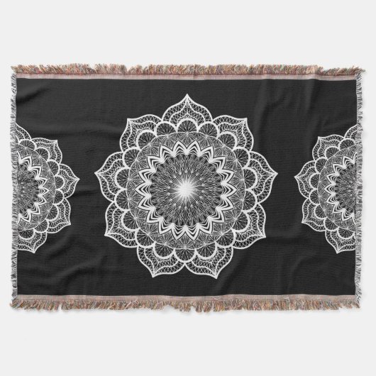 Weiße Mandala auf schwarzem Hintergrund Decke (Vorderseite)