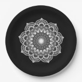 Weiße Mandala auf schwarzem Hintergrund Pappteller (Vorderseite)