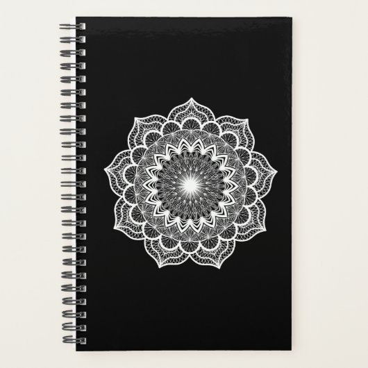 Weiße Mandala auf schwarzem Hintergrund Planer (Vorderseite)