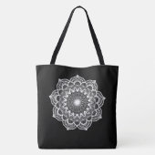Weiße Mandala auf schwarzem Hintergrund Tasche (Rückseite)
