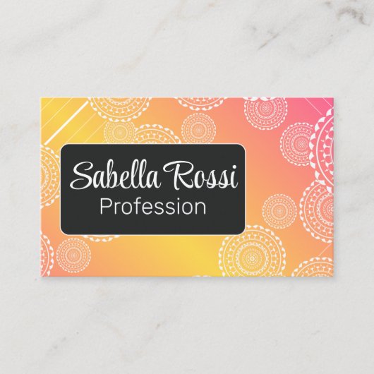 Weiße Mandala Gelb Rosa Blended Rainbow Black Visitenkarte (Vorderseite)