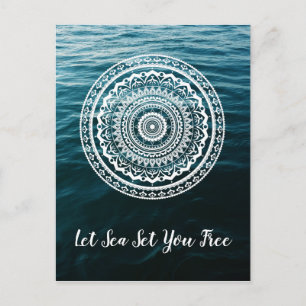 Weiße Mandala Lass dich vom Meer befreien Postkarte