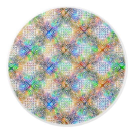 Weiße Mandala-Muster über farbenfrohe Juwelentöne Keramikknauf (Vorderseite)