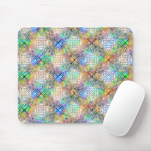 Weiße Mandala-Muster über farbenfrohe Juwelentöne Mousepad (Mit Mouse)