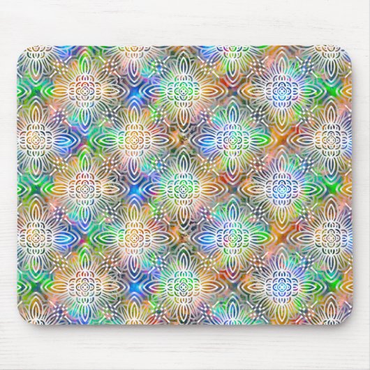 Weiße Mandala-Muster über farbenfrohe Juwelentöne Mousepad (Vorne)