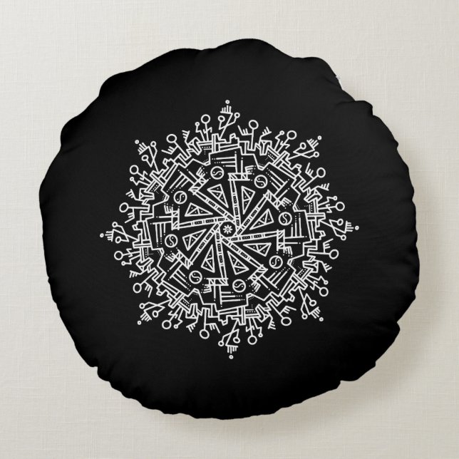 Weiße Mandala Rundes Kissen (Rückseite)
