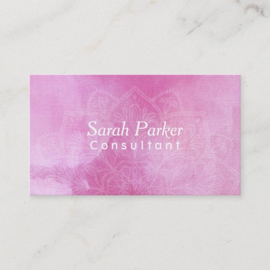 Weiße Mandala über strukturiertem tiefrosa Visitenkarte (Vorderseite)