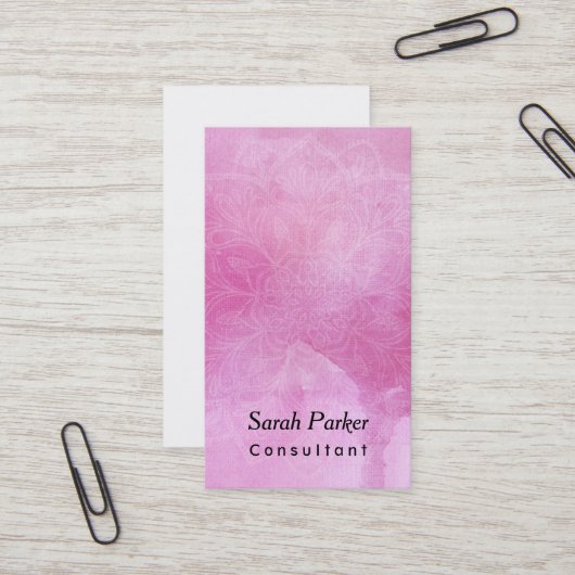 Weiße Mandala über strukturiertem tiefrosa Visitenkarte (Vorderseite/Rückseite Beispiel)