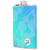 Weiße Mandalase auf Aqua Blue Rainbow Blend Monogr Flachmann (Links)