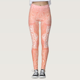 Weiße Mandalase auf Korallenboden Leggings