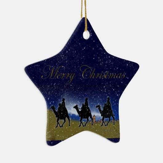 Weiße Männer Bethlehem Weihnachtsstern & Schneesch Keramik Ornament (Rechts)