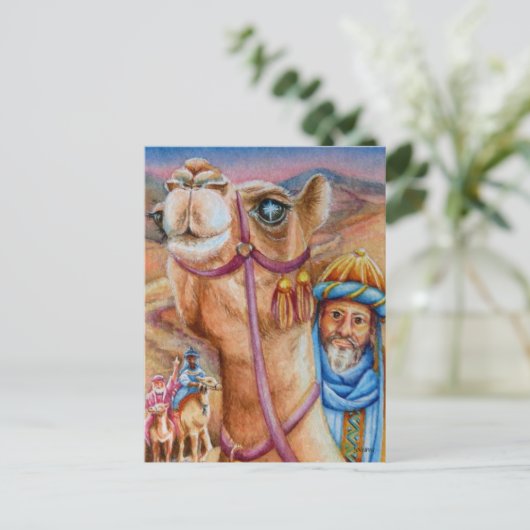 Weiße Männer in Camels Stern Wasserfarbenkunst Postkarte (Stehend Vorderseite)